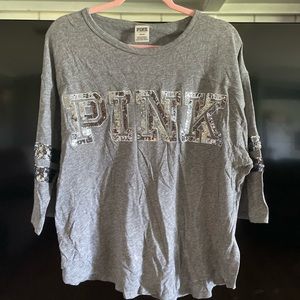 Victoria’s Secret PINK Sequin Jersey Tee Gray